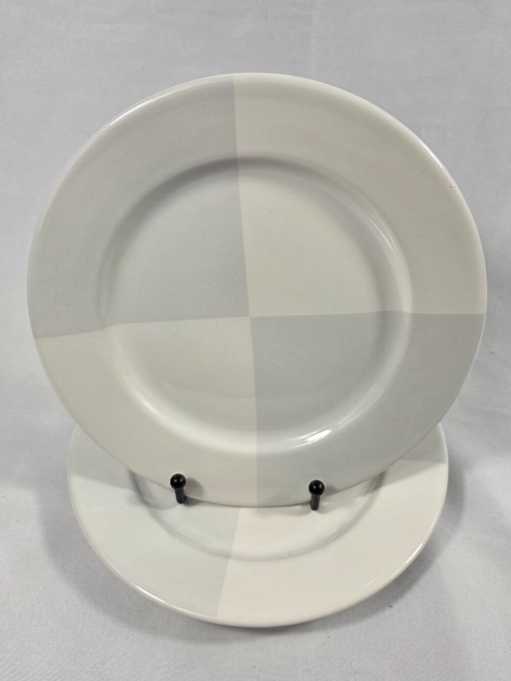 TWO Nautica Arctic White Salad Plate White & Gray Blocks 8 1/4 Inches